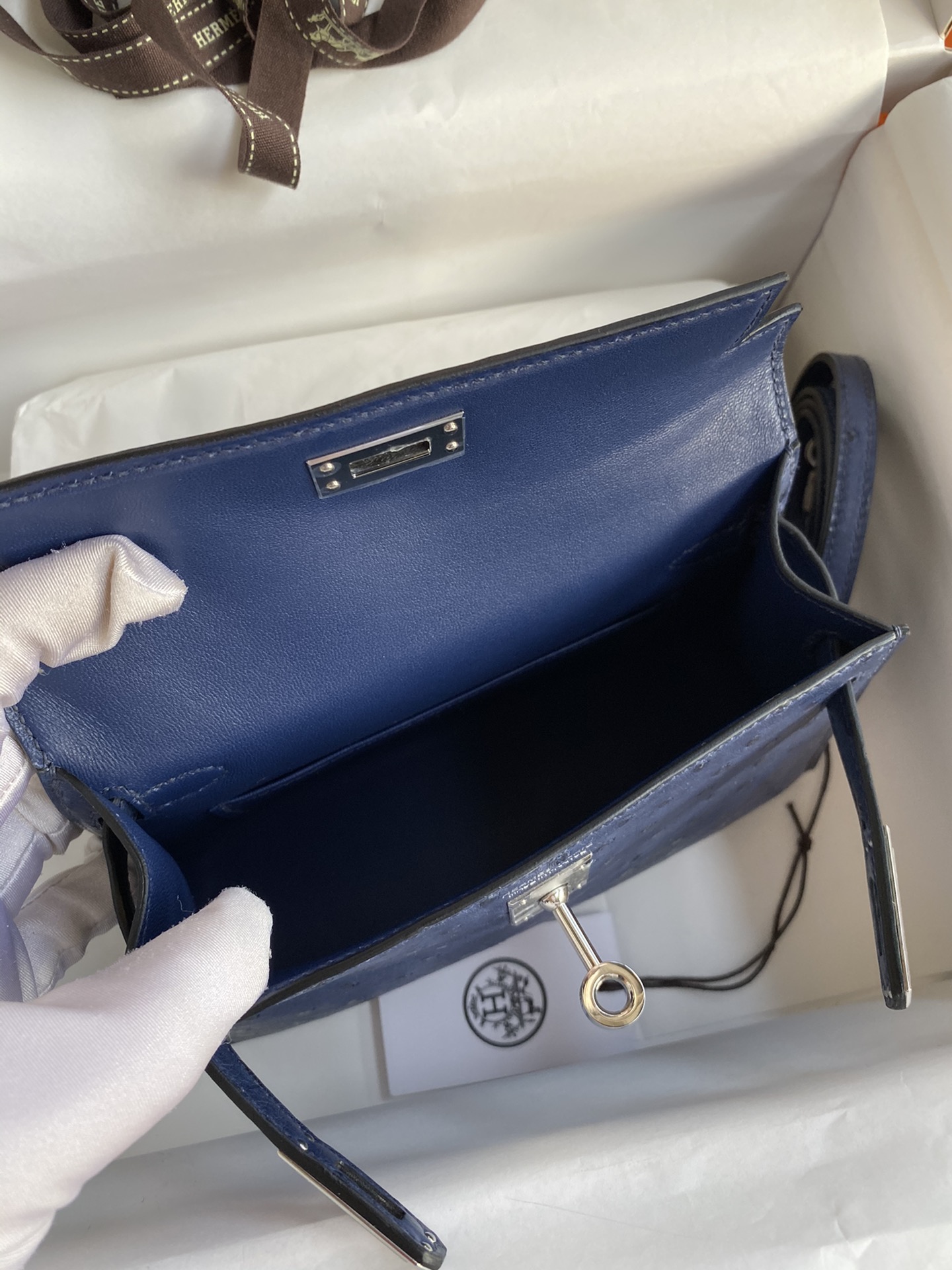 Hermes Kelly Mini II Bag 19CM In Blue Iris Ostrich Leather